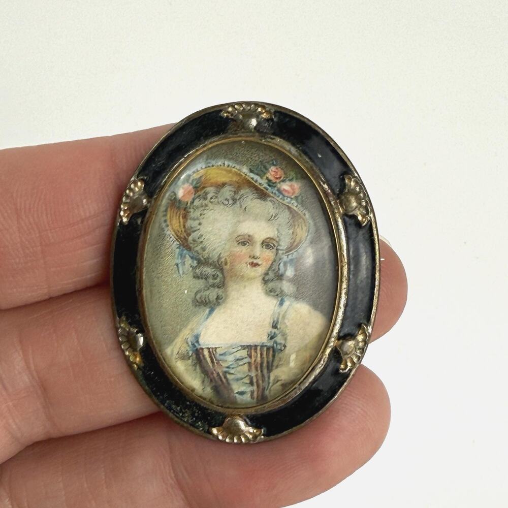 Antique Miniature Victorian Portrait Brooch Mourning Jewelry? Circa 1920? 1.5"